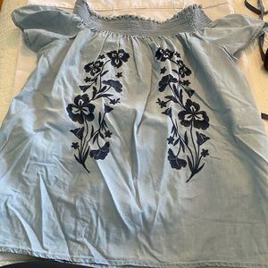 Blue Love Tree Off The Shoulder Shirt